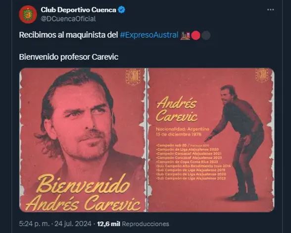 Andrés Carevic presentado en Deportivo Cuenca