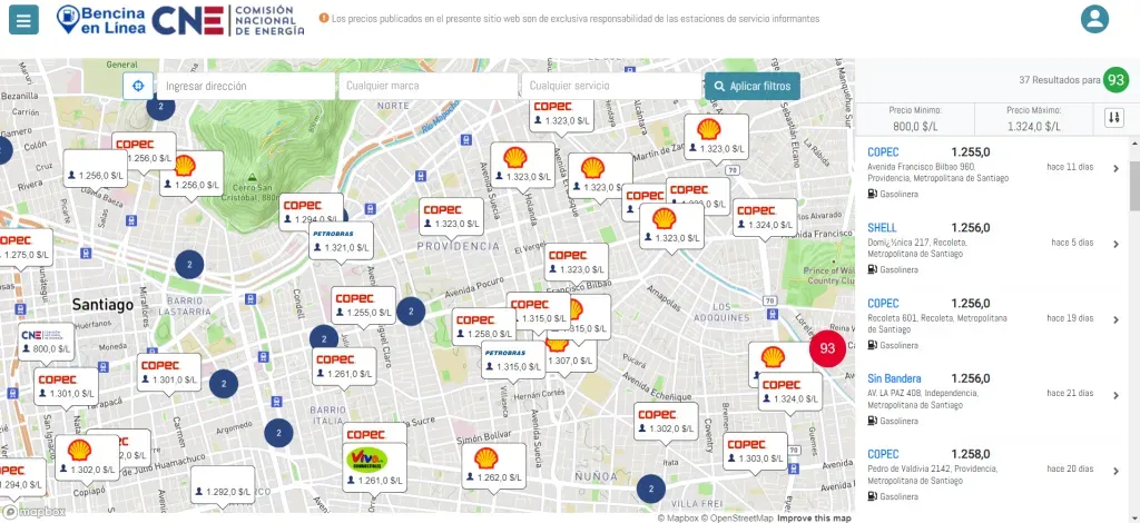 El sitio becinaenlinea.cl permite revisar los precios de las estaciones de sevicios más cercanas a tu zona.