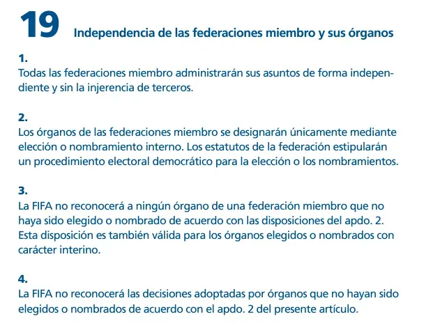 Artículo 19 del estatuto de FIFA