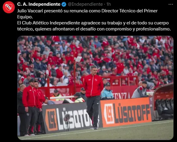 Julio Vaccari renunció (Foto: X).