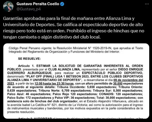 Gustavo Peralta continuó con los detalles. (Foto: Twitter).