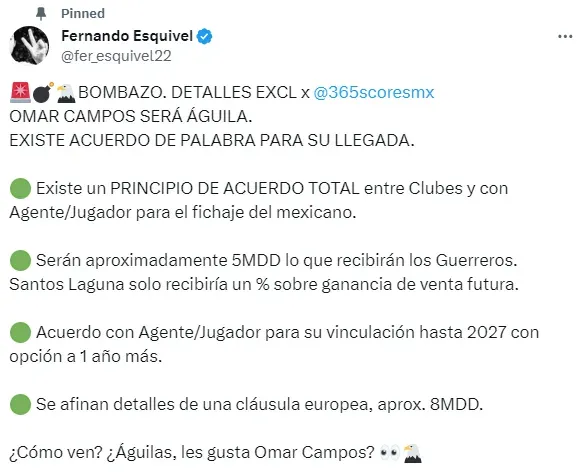 Información de Fernando Esquivel en su cuenta de X (antes Twitter)