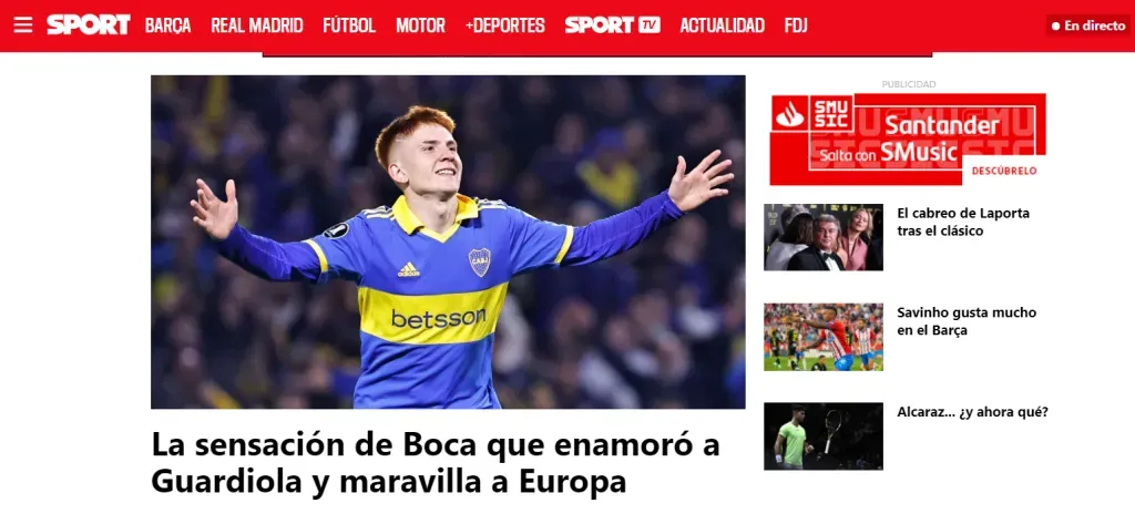 Valentín Barco, en la portada del periódico Sport este miércoles primero de noviembre.