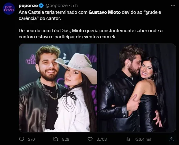 Que mentira”; Suposto motivo do término de Gustavo Mioto e Ana