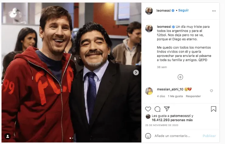 Messi y su despedida sentida a Maradona (Fuente: Instagram)