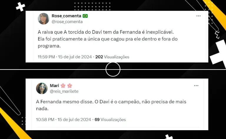 Internautas comentam falas de Fernanda sobre Davi – Foto: Twitter