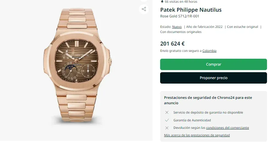 El precio del reloj de Messi en euros (Foto: https://www.chrono24.es/)