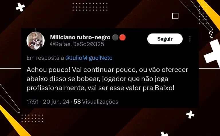 Torcedor comentando sobre a situação de Matheus Gonçalves, jogador do Flamengo