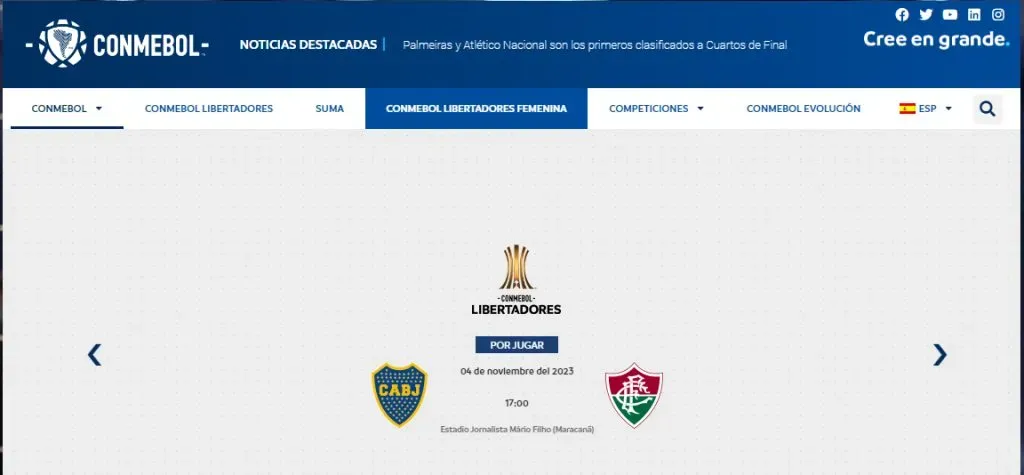 CONMEBOL confirma horario para Boca vs Fluminense