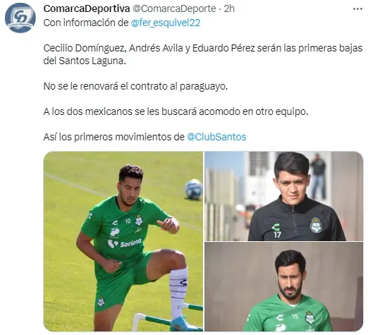 Las primeras bajas de Santos. (@ComarcaDeportiva)