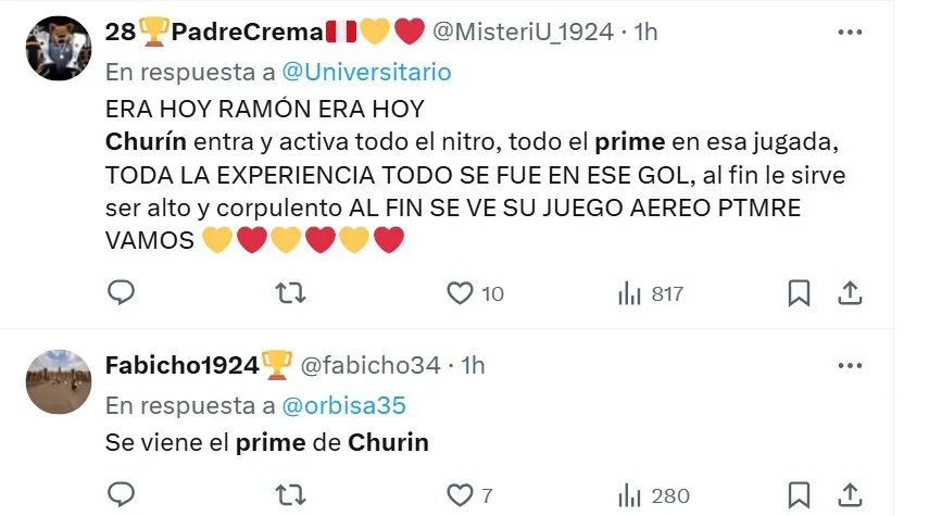 Hinchas de Universitario destacan a Churín. (Foto: Captura X)