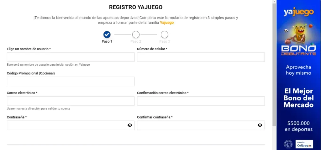 Código promocional Yajuego: registro