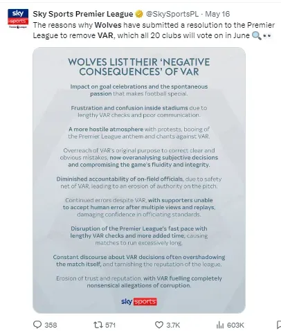 The reasons Wolves propose scrapping VAR