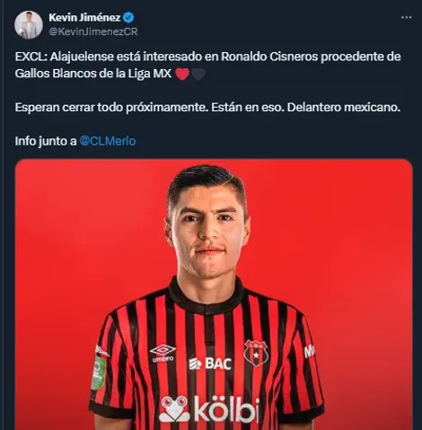 Kevin Jiménez en su cuenta oficial de X