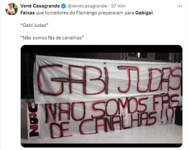 Faixas de torcedores do Flamengo para Gabigol. Foto: rede social X / Venê Casagrande