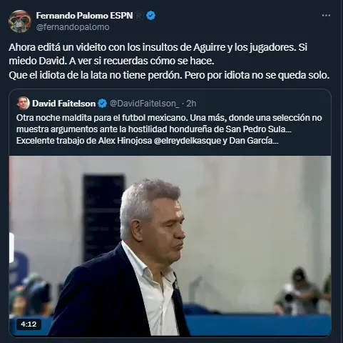 Fernando Palomo le respondió a David Faitelson en la plataforma de X