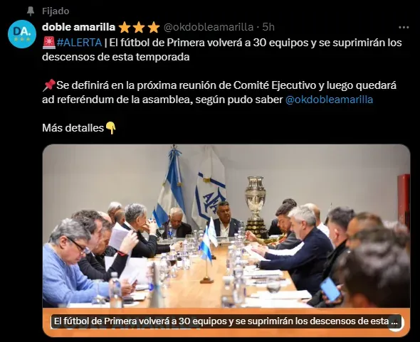 La noticia que sacudió al fútbol argentino. [Foto Redes Sociales]