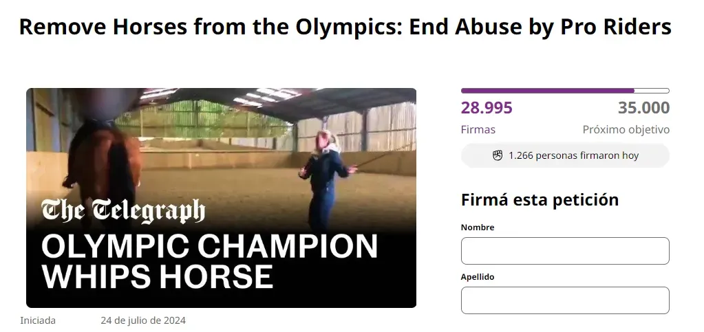 La petición para remover a los caballos de los Juegos Olímpicos acumula casi 29 mil firmas.