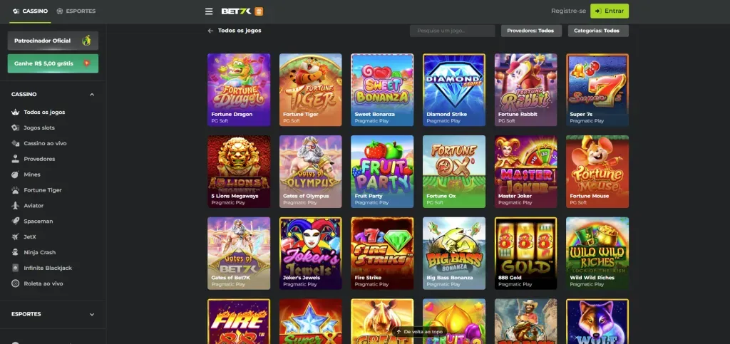 A Bet7k Brasil disponibiliza jogos populares em seu cassino