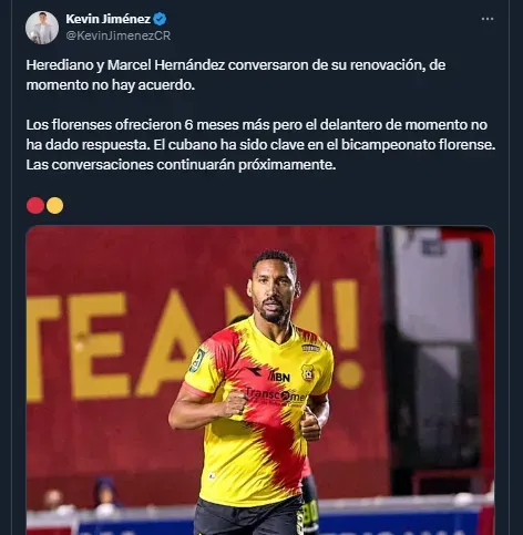 Kevin Jiménez en su cuenta oficial de X