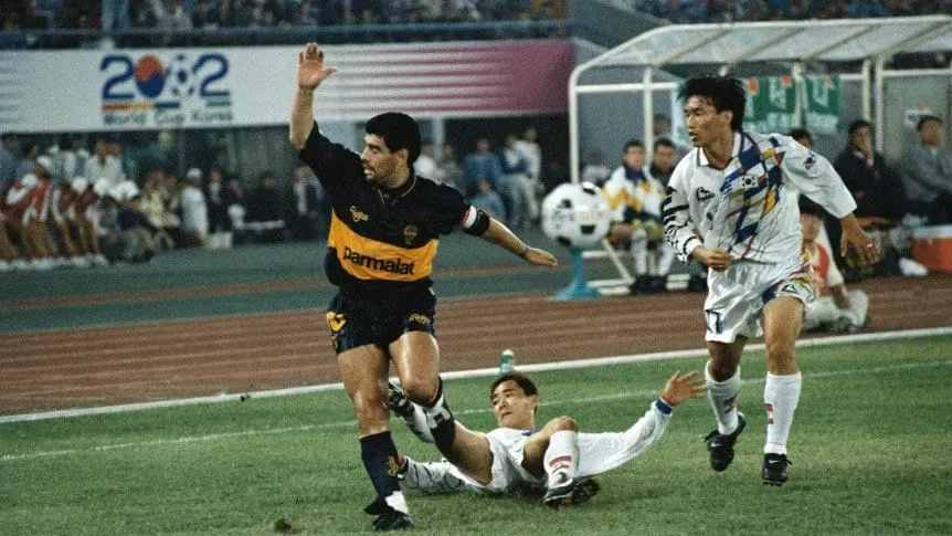 El Boca-Corea del Sur con Maradona como principal figura.