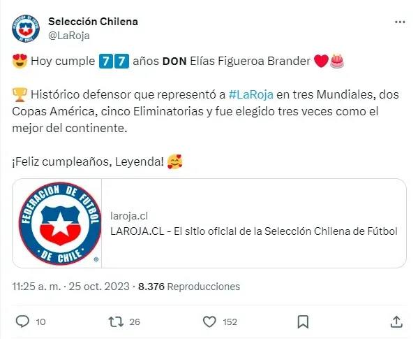 El saludo de la Selección a Elías Figueroa (@LaRoja)