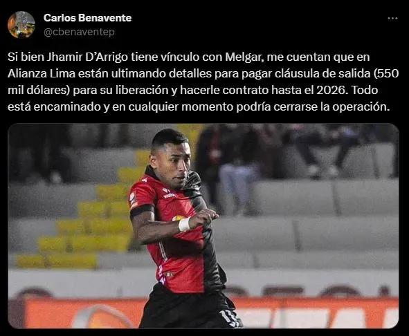 La actualidad de Jhamir D’Arrigo para Alianza Lima. (Foto: Twitter).
