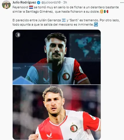 Feyenoord fichó al “clon” de Santi Giménez. (X @Julioordz10)