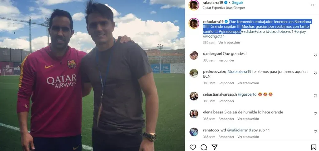 El posteo del 2016 cuando Bravo recibió a Olarra en Barcelona