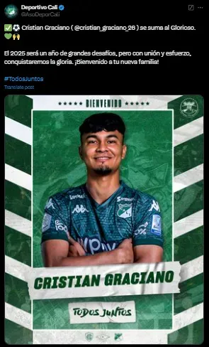 El nuevo fichaje del Deportivo Cali.