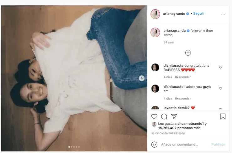 Ariana y la noticia de su compromiso (Fuente: Instagram)