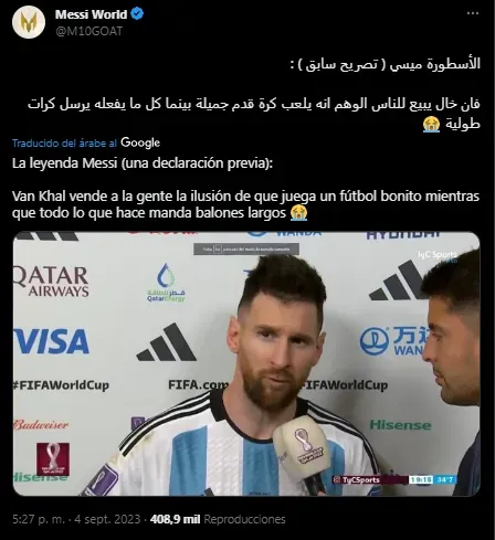 Palabras de messi contra Van Gaal  (Foto: x / @M10GOAT)