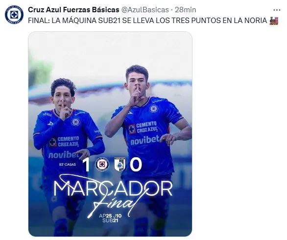 Bryan Casas calló a sus detractores: Cruz Azul Sub-21 regresó al triunfo (X)