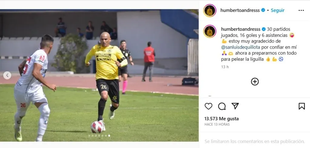 Humberto Suazo y su publicación en Instagram