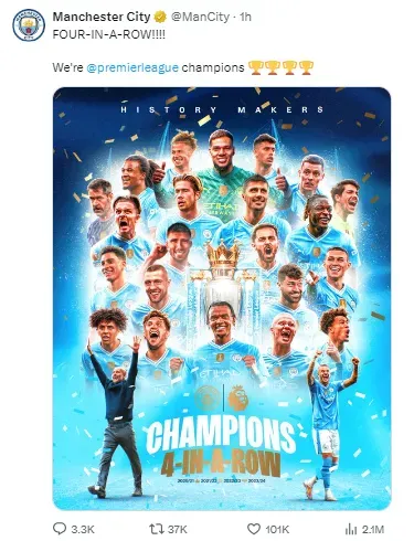 Manchester City have won the title four times in a row.