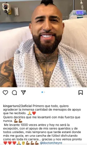 Arturo Vidal habló desde el hospital. Foto: Instagram.