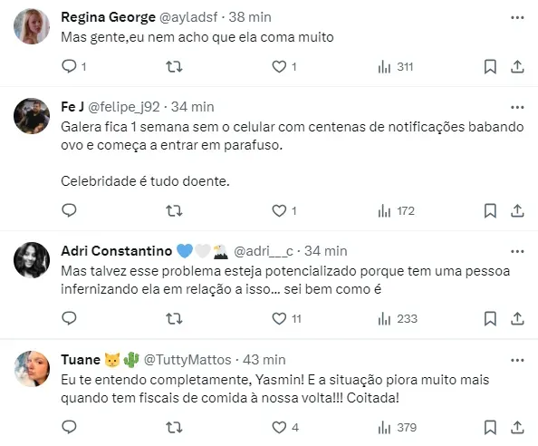 Internautas comentam sobre desabafo de Yasmin Brunet - Foto: Twitter