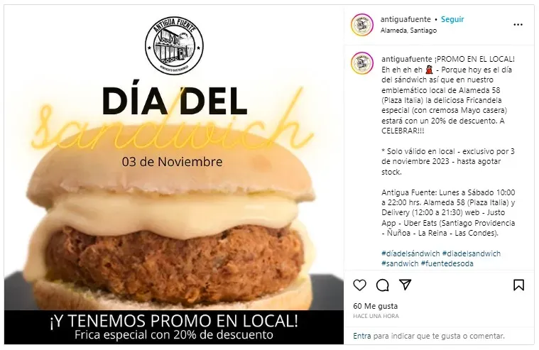 Antigua Fuente anuncia su promo para el Día de Sándwich | Foto: @antiguafuente