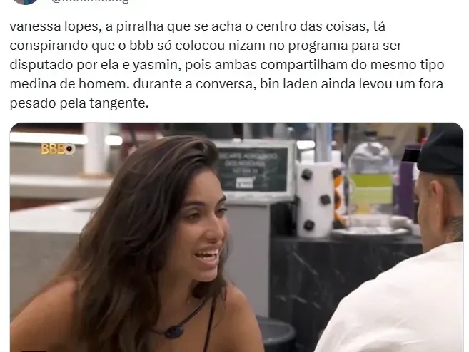 Internauta detona Vanessa Lopes no BBB 24