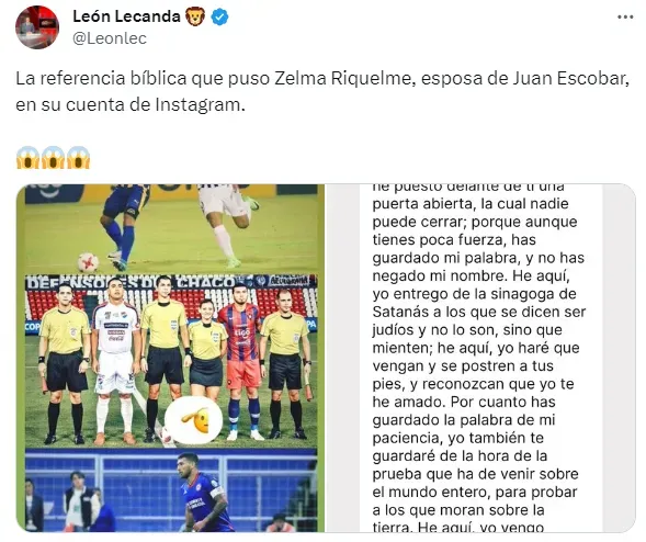 La publicación que realizó la esposa de Juan Escobar en su IG