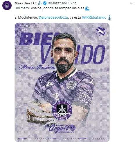 Mazatlán oficializó a Escoboza. (@MazatlánFC)