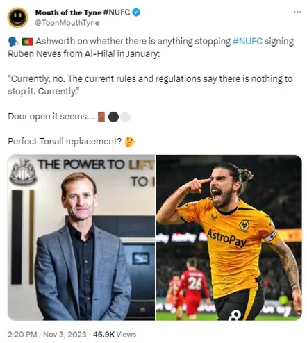 Dan Ashworth on legalities of signing Ruben Neves