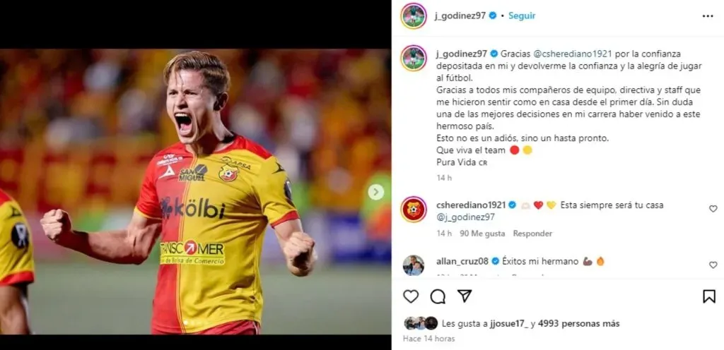 Jesús Godínez se despidió de los aficionados Rojiamarillos. (Foto: Instagram)