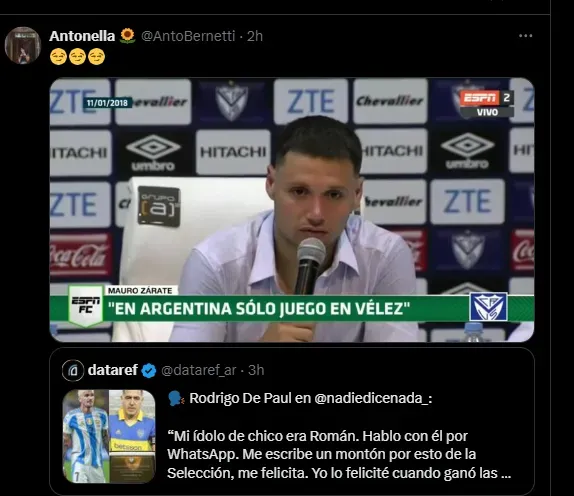 Los hinchas de Boca se acordaron de Mauro Zárate por Rodrigo De Paul.