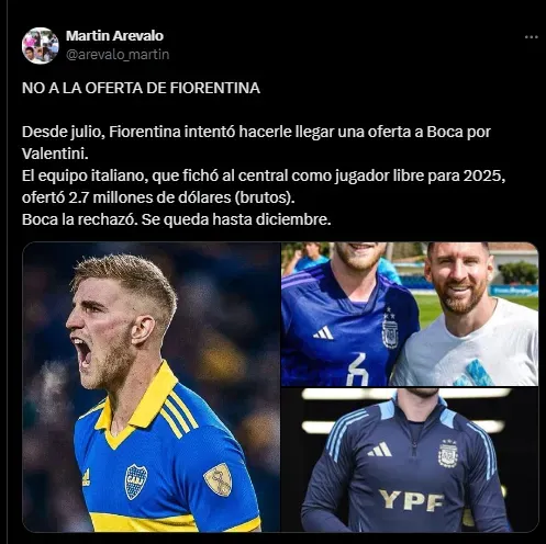 Boca rechazó una oferta de Fiorentina.