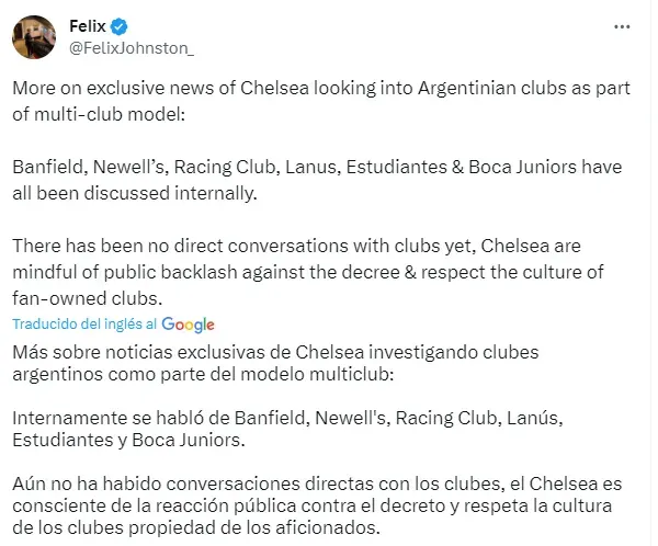 Tuit del periodista Felix Johnston.