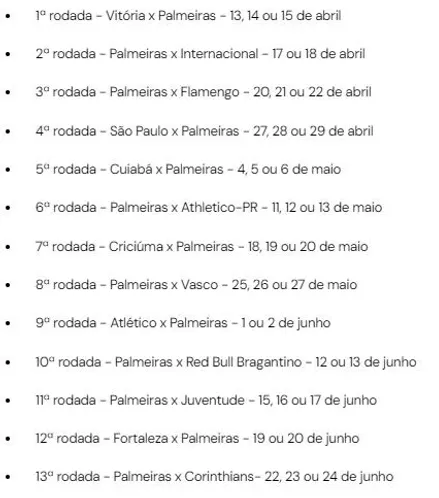 Rodadas que vão de abril a junho, o destaque fica por conta das sequências de jogos com Flamengo e São Paulo