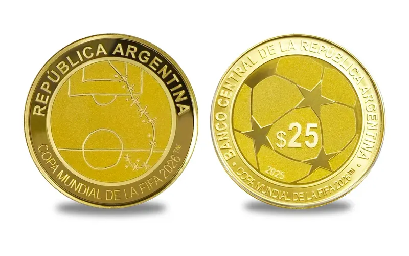 Moneda de oro del BCRA para el Mundial 2026. (Foto: BCRA)