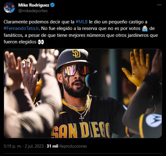 Nuevo castigo a Tatis Jr. (Foto: Twitter / @mikedeportes)