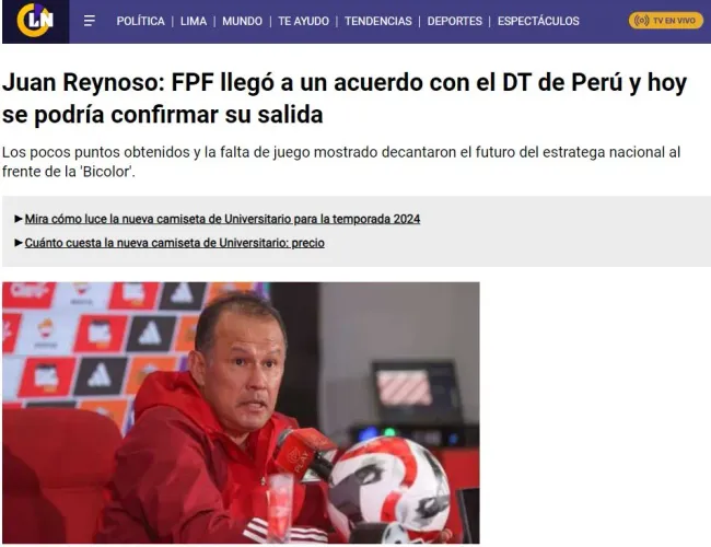 Confirmación del fin de contrato de Juan Reynoso. (Foto: Latina Noticias).